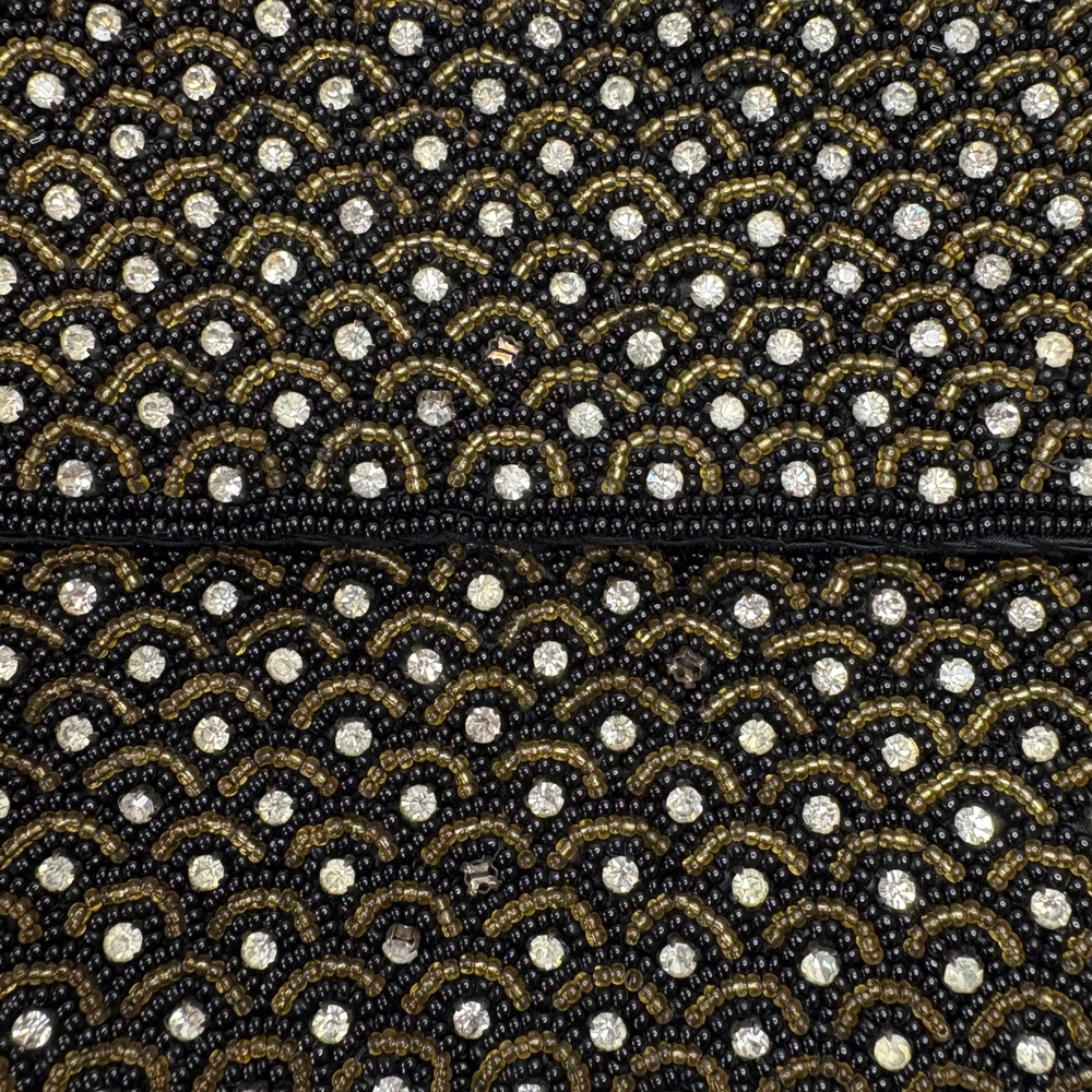 Vintage‎ Black Brown Beaded Rhinestone Evening Shoulder Bag Cocktail Purse Party